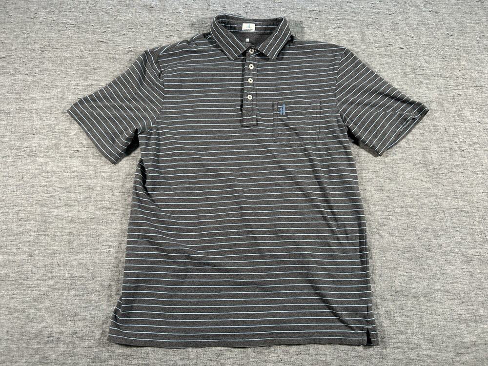 Johnnie-O Hangin Out Neese Polo Shirt Mens Large Gunmetal Striped Preppy